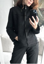 Suede Faux Fur Sherpa Black Coat - M