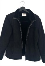 Suede Faux Fur Sherpa Black Coat - M